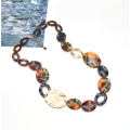 Bohemian tortoise shell acrylic resin chain link leopard print necklace metal punk chunky statement collar necklace